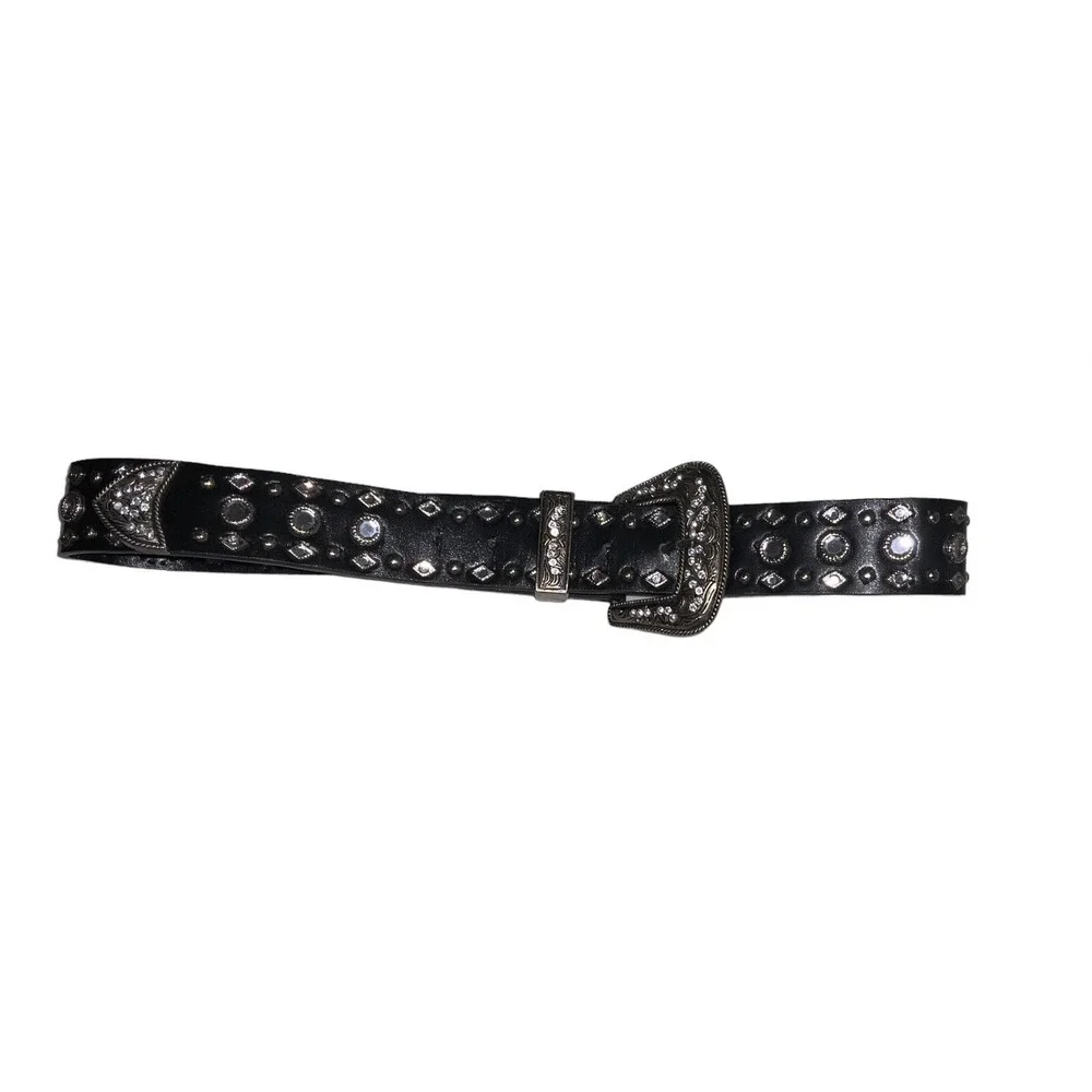 Black Faux Leather W/Crystal & Silver Studs Western Ladies Belt Sz Sm/Med 39